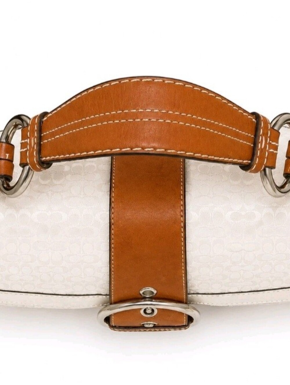 Vintage Coach White and Tan Jaquard Leather Shoulder Bag **NEAR MINT CONDITION** - Picture 11 of 16